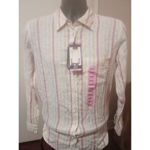 NWT Women’s Gap Button-Down Linen Blend Shirt- Pink Multicolor Size Small S